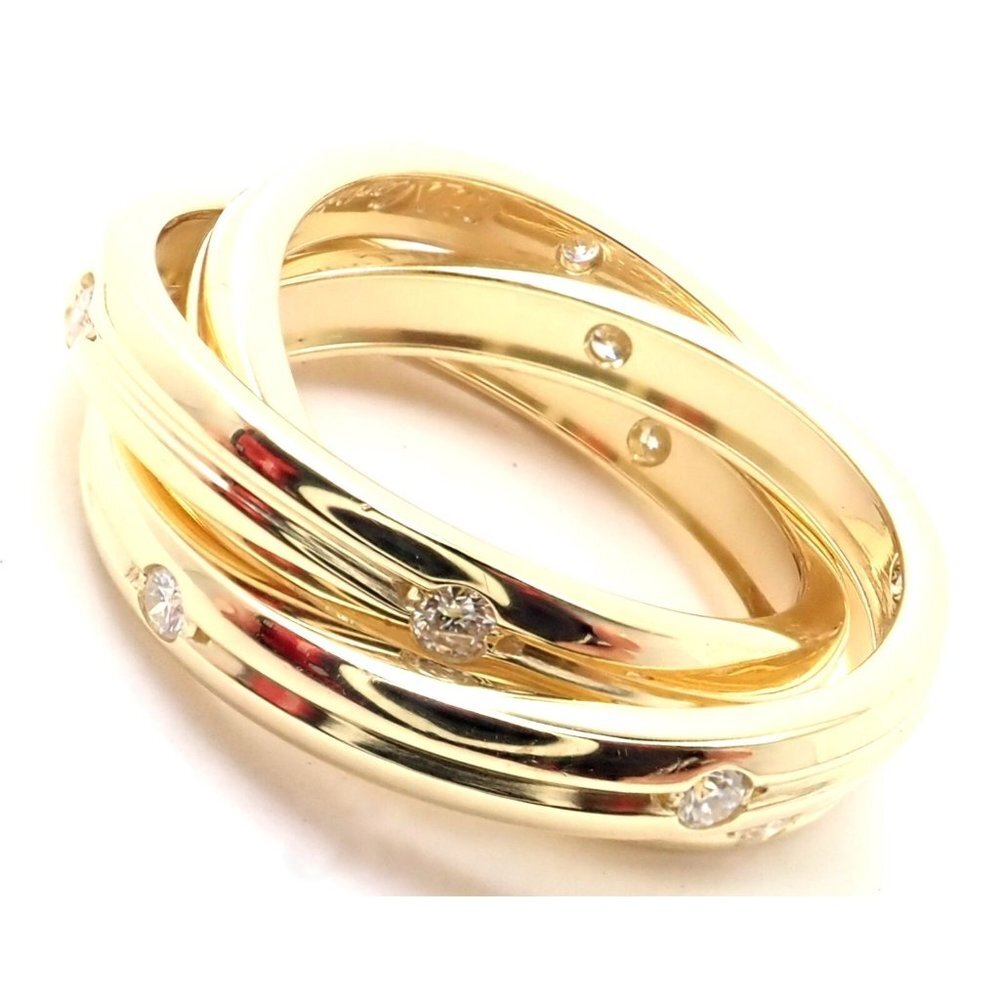 Authentic! Cartier 18k Yellow Gold Diamond Constellation Trinity Ring Size 51​